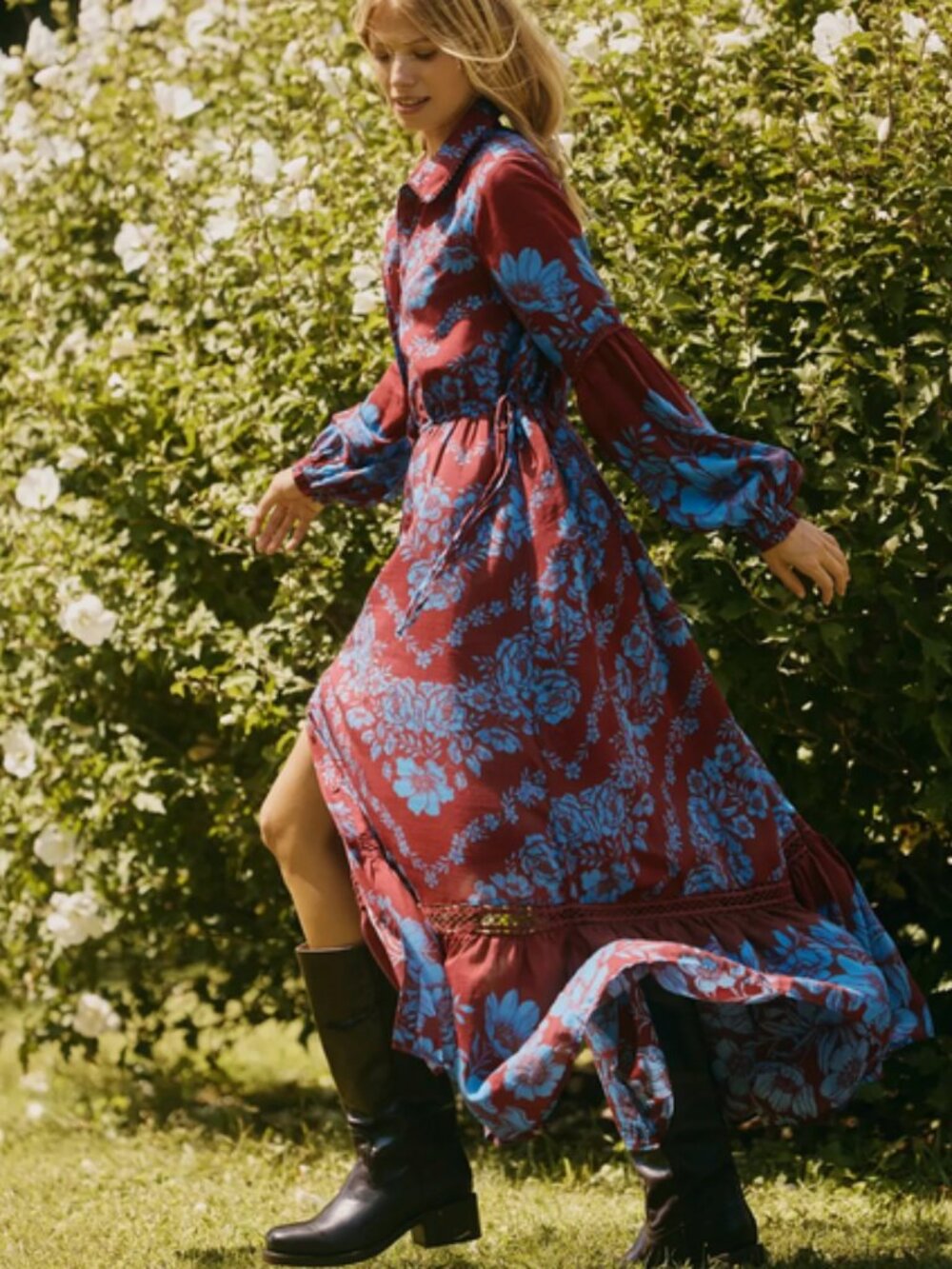 Anthropologie The Eleanora Printed Buttondown Shirt Dress Blue Floral M NWT - Picture 4 of 6